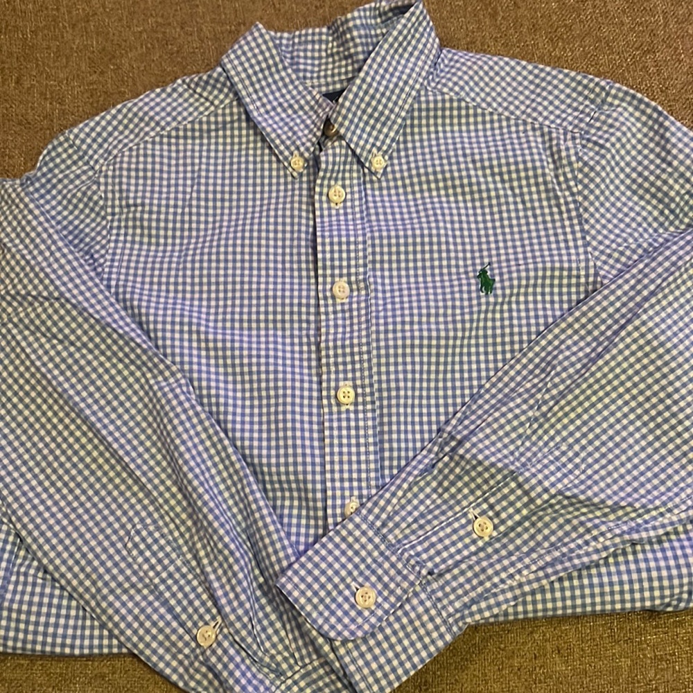 Gently used boys  Ralph Lauren plaid blue long sleeve button-down shirt size 8